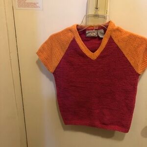 Vintage Hip Wear Pink and Orange V-Neck Sweater, size S